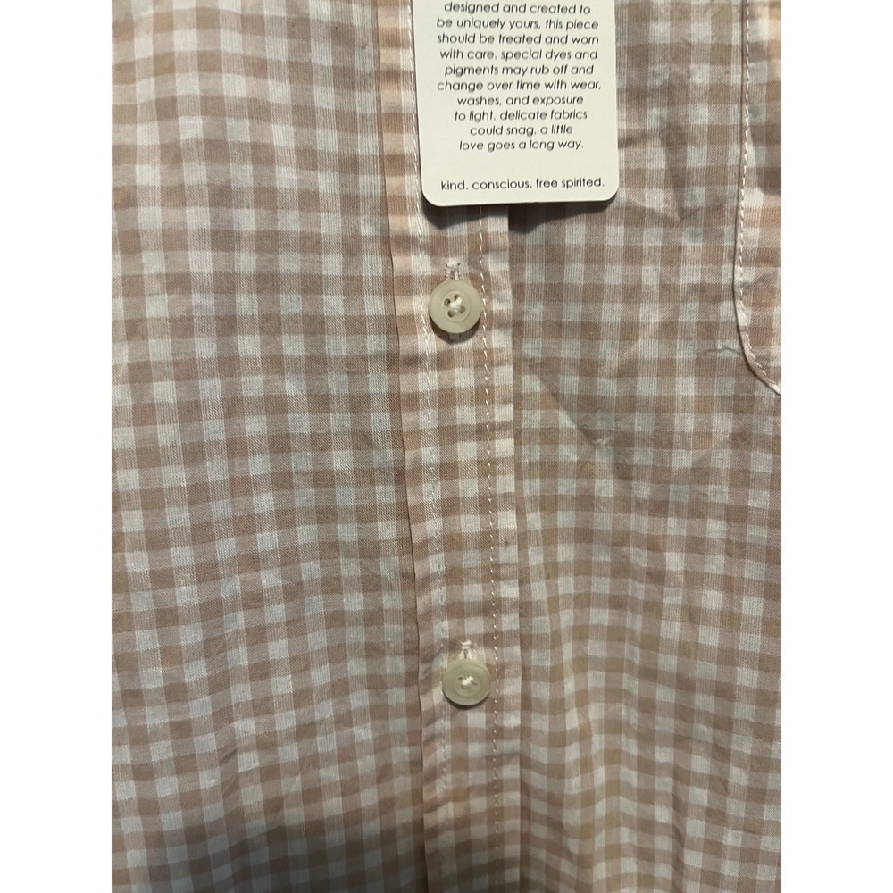 Unsubscribed Tan Gingham Boyfriend Button Down Shirt M NWT 100% Cotton - Picture 5 of 8